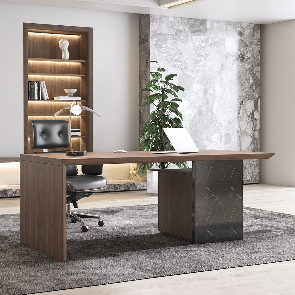 Modern Black & Walnut Wooden Home Office Desk with Movable File Cabinet Office Furniture