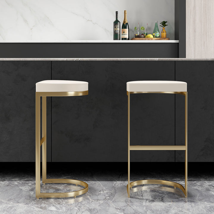 Modern PU Leather Off-White Counter Height Counter Stool Home Breakfast Counter Stool with Gold Frame