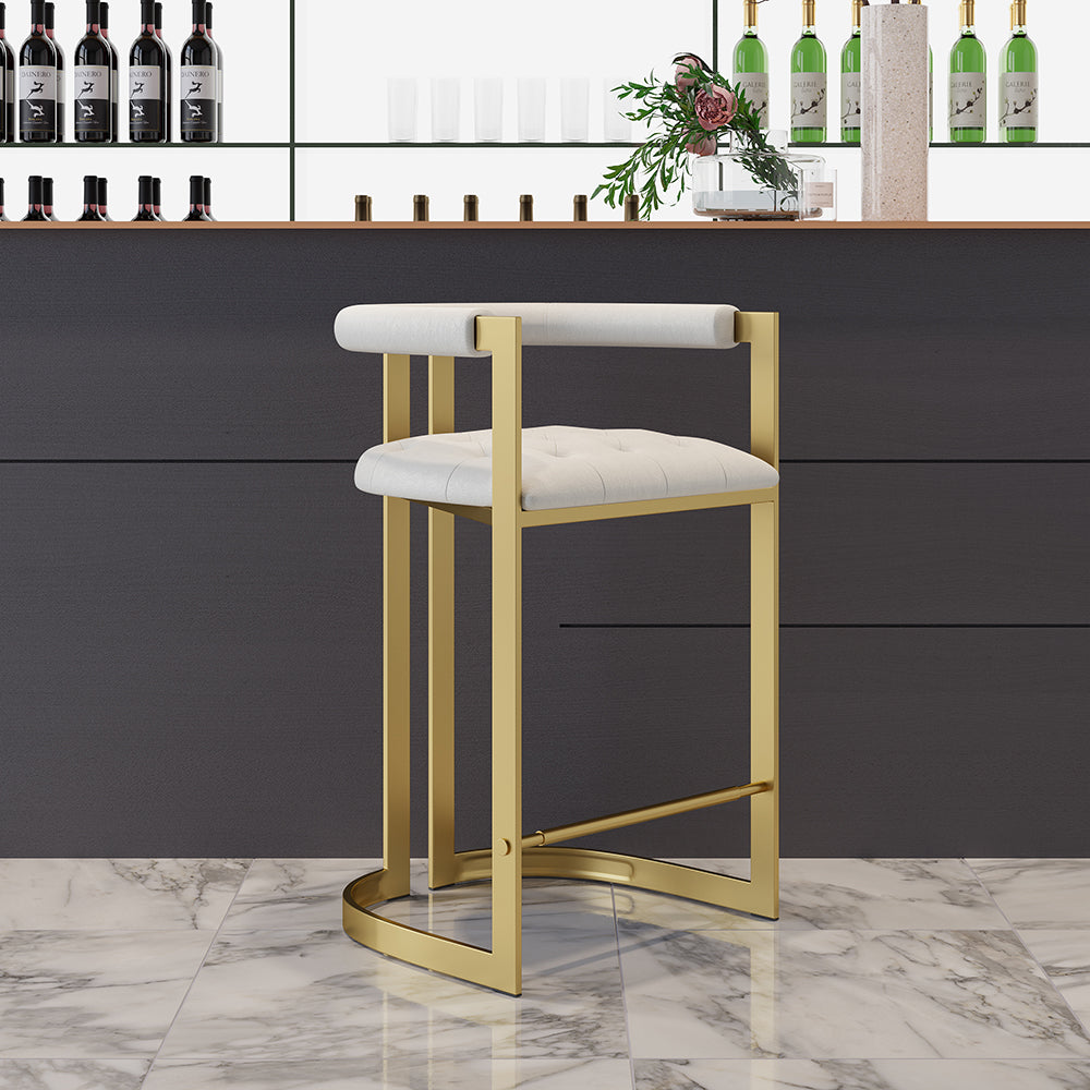 Modern Counter Stool Bar Stool with Back White Upholstery in Gold