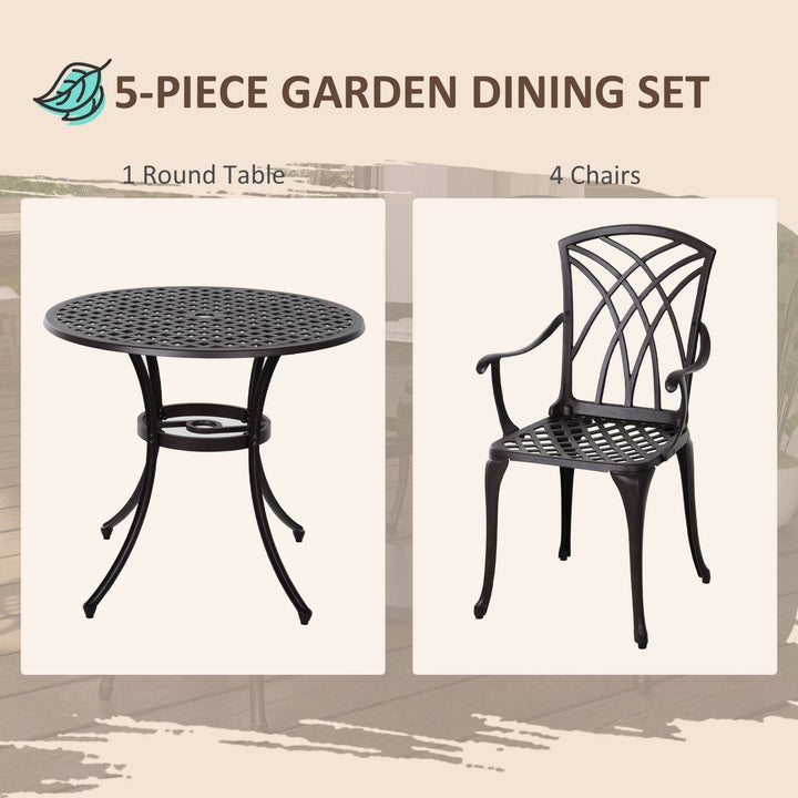 Cast Aluminium 4-Seater Outdoor Garden Table & Chair Set Brown