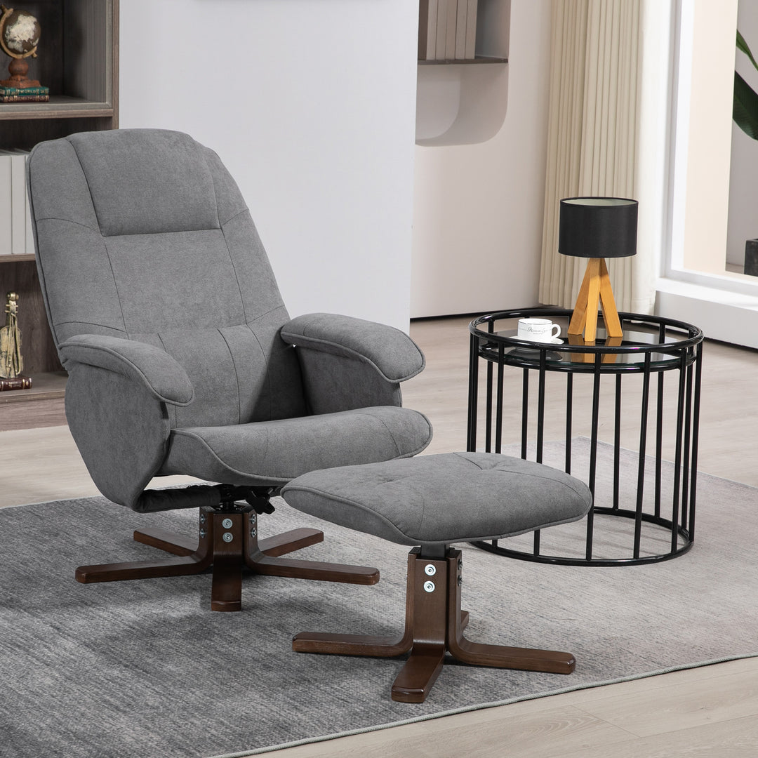 Linen Swivel Recliner Chair with Footstool