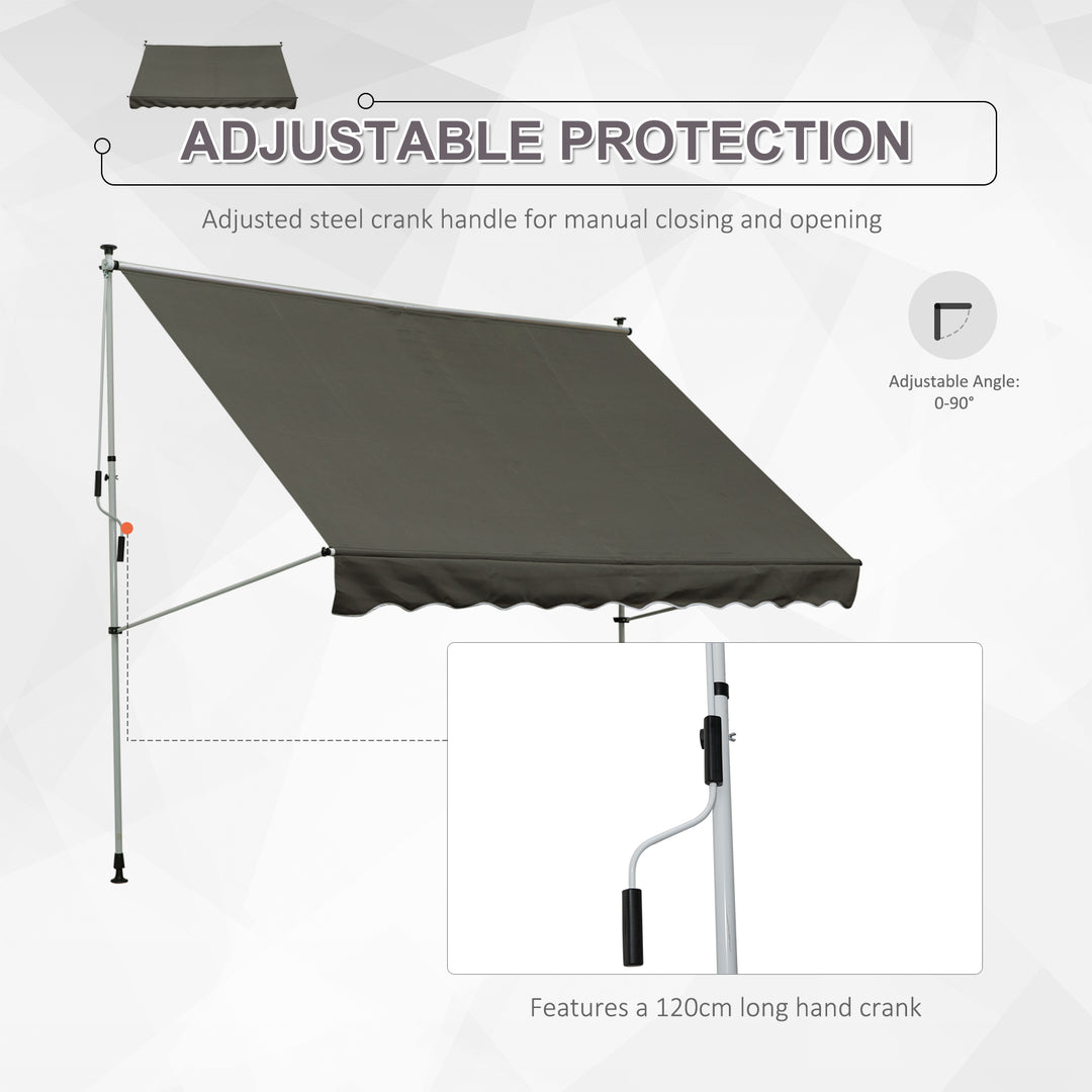 Balcony 3 x 1.5m Manual Adjustable Awning DIY Patio Clamp Awning Canopy Retractable Shade Shelter - Grey