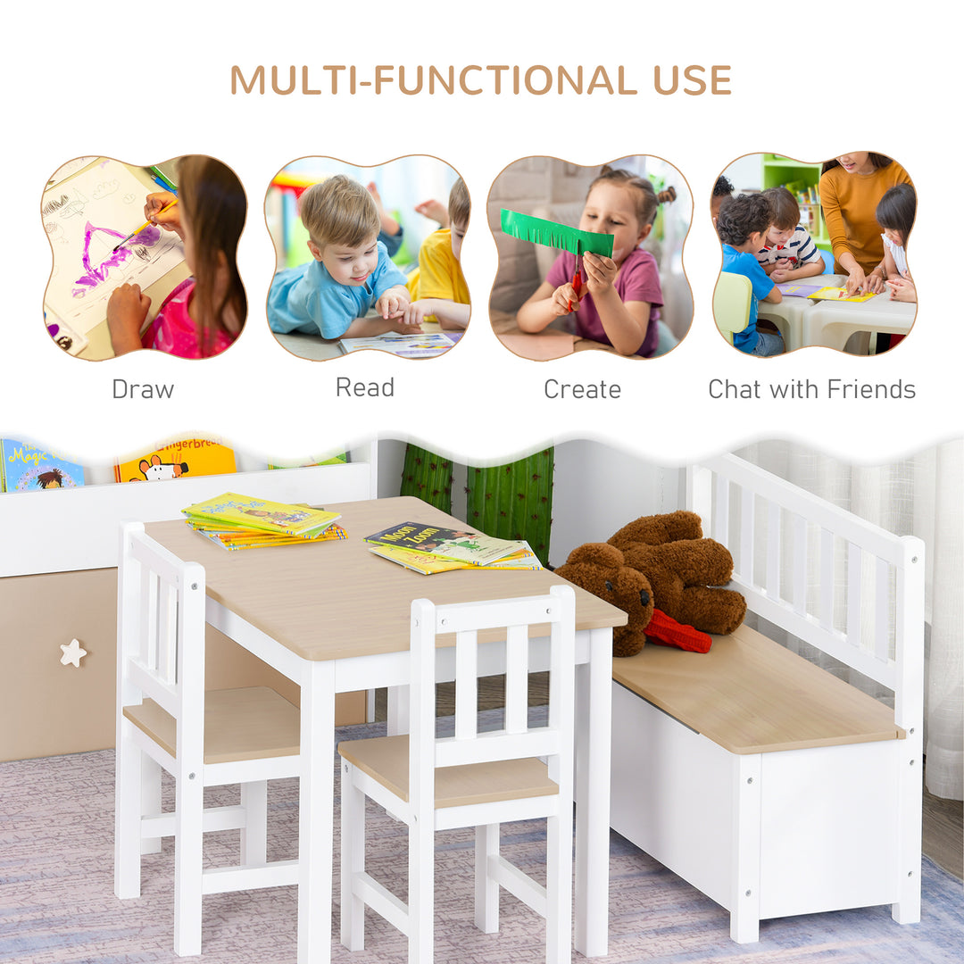 Pine Wood Kids 4 Pc Furniture Set-Oak/White