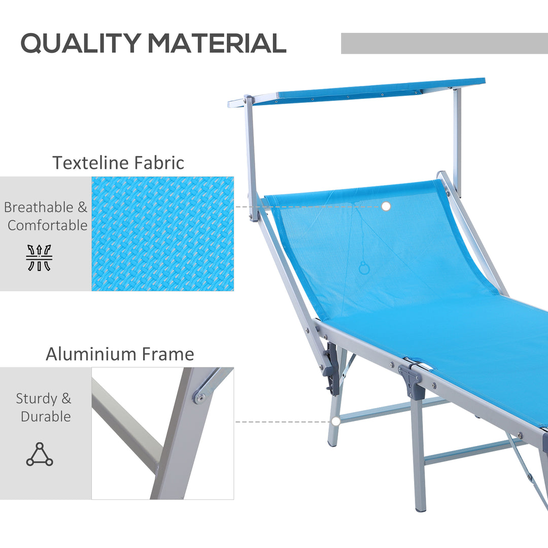 Garden Sun Lounger Texteline Chaise Lounge Reclining Chair with Canopy Adjustable Backrest Bed Aluminium Frame - Blue