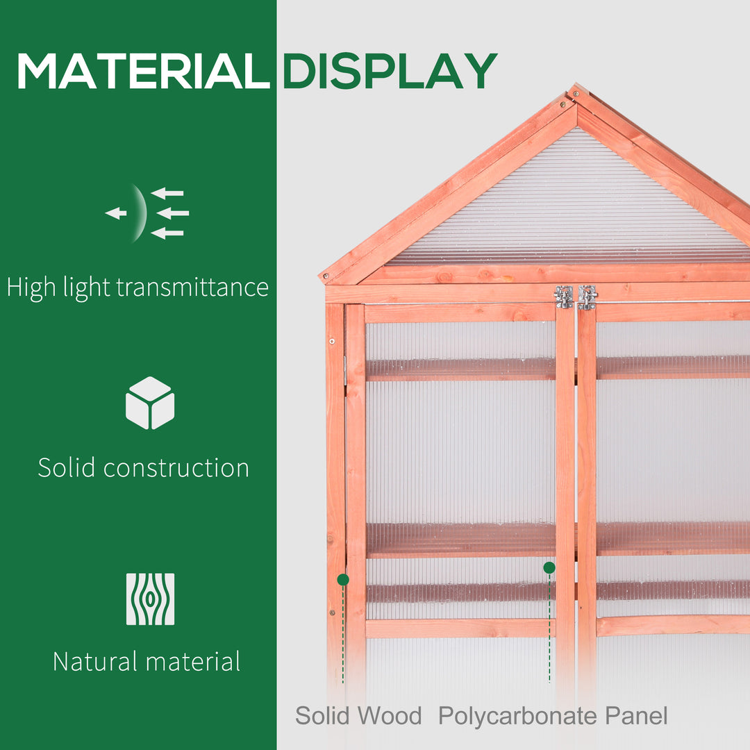 3-Tier Wooden Cold Frame Greenhouse Garden Polycarbonate Grow House w/ Adjustable Shelves