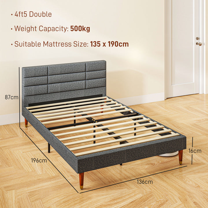 4ft5 Upholstered Double Platform Bed Frame with Underbed Storage Tufted Headboard Wood Slat No Box Spring Needed