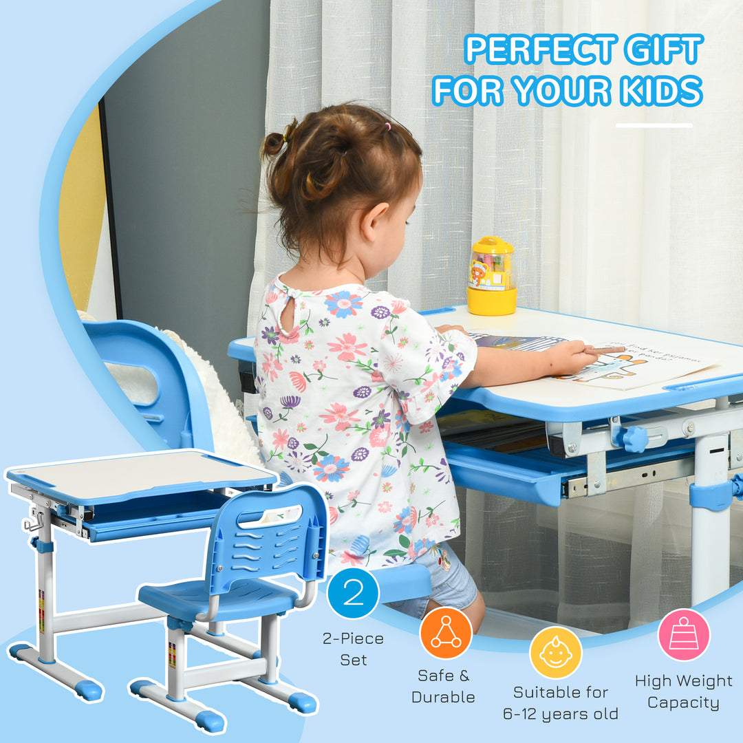 Kids Desk and Chair Set Height Adjustable Student Writing Desk Children Study Table w/ Desktop