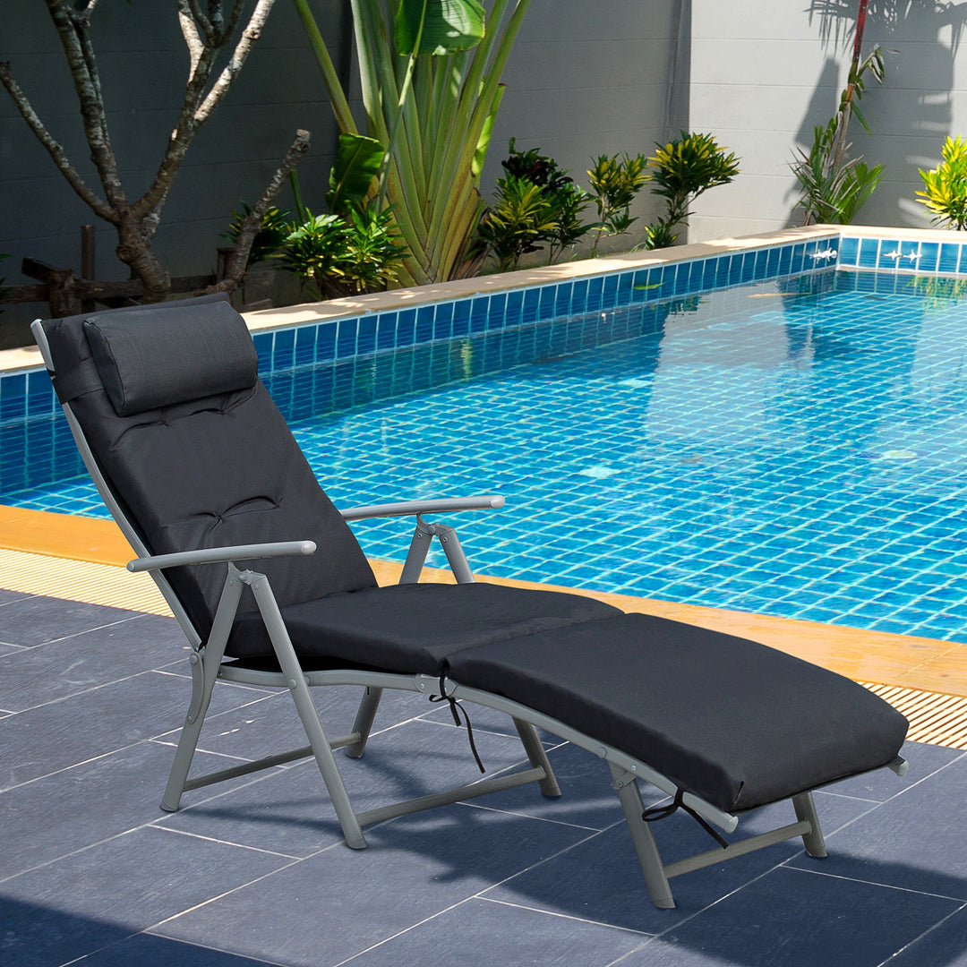 Foldable Sun Lounger Garden Texteline Reclining Chair w/ Pillow