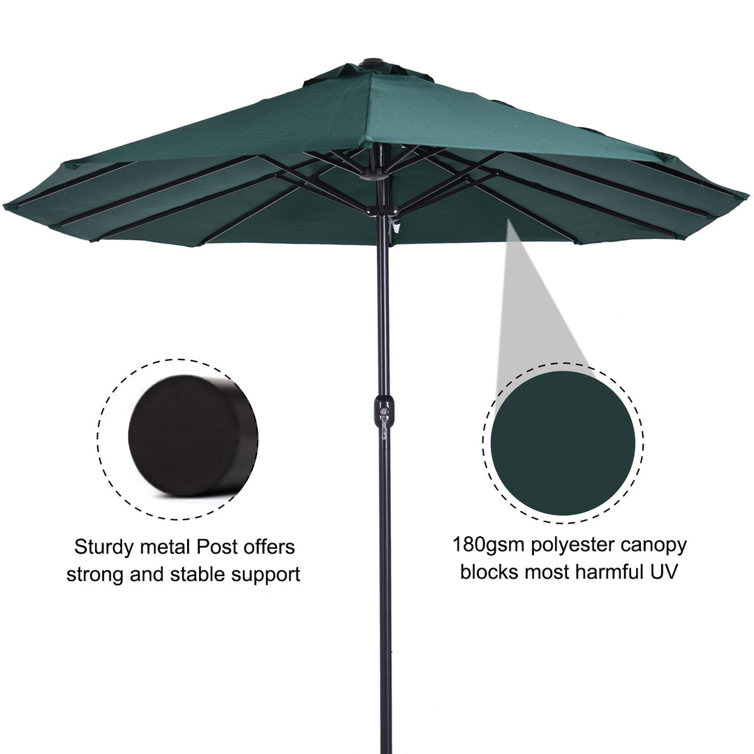 Waterproof 4.6m Garden Parasol Double-Sided Sun Umbrella Patio Market Shelter Canopy Shade Outdoor Green