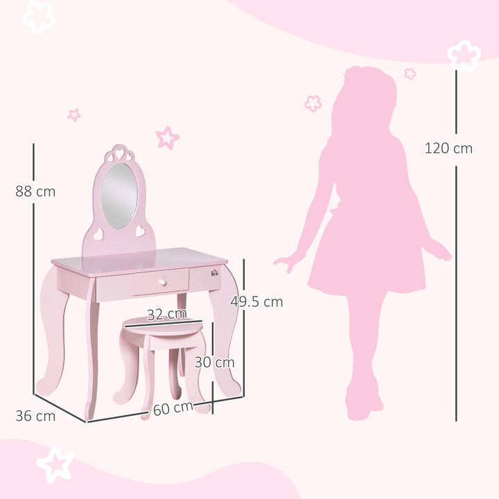 Kids Vanity Table & Stool Girls Dressing Set Make Up Desk Chair Dresser Play Set with Mirror Pink