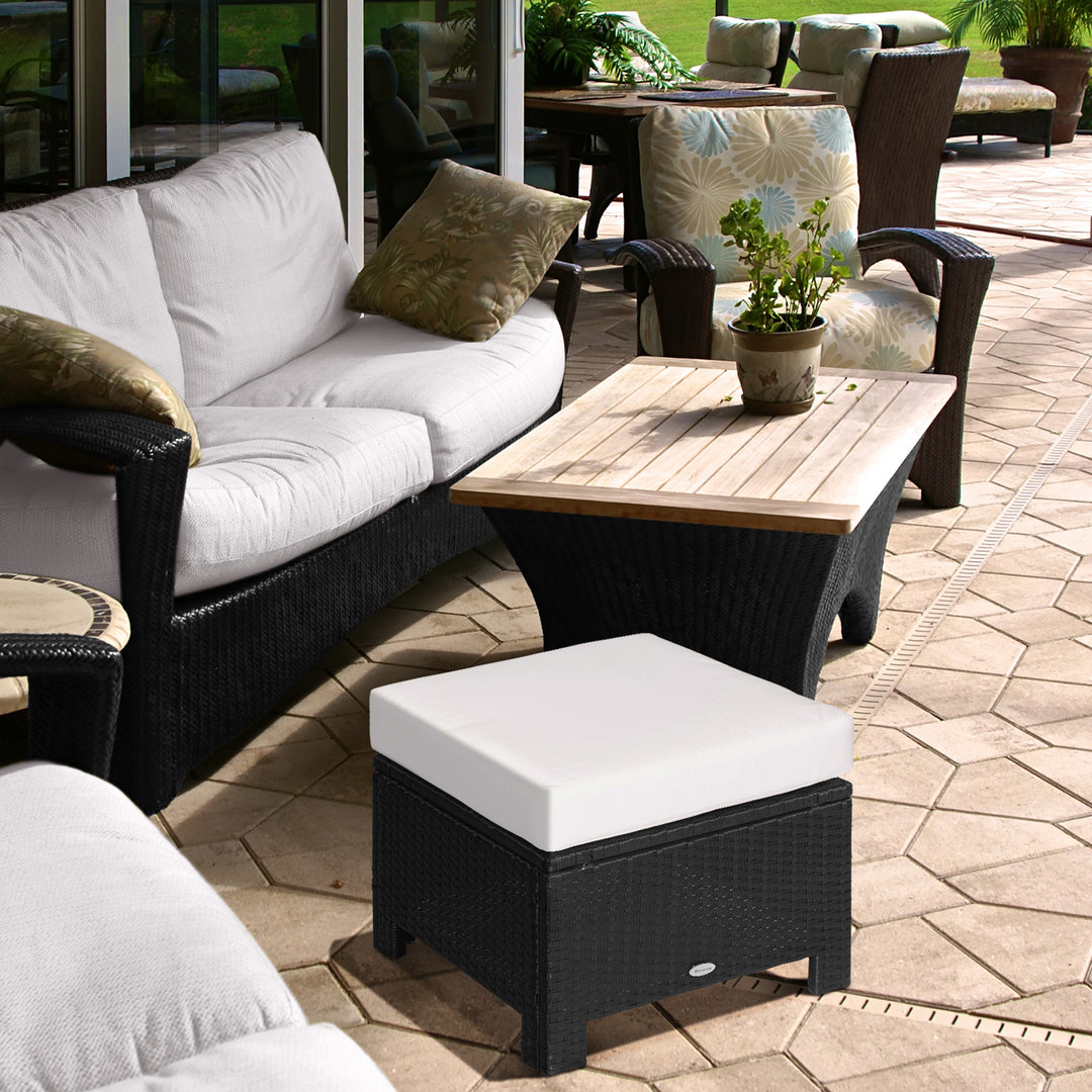 Waterproof Rattan Footstool Wicker Ottoman with Padded Seat Cushion Outdoor Patio Furniture for Backyard Garden Poolside