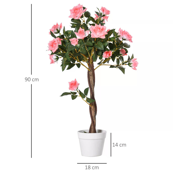 Artificial Rose Tree: 90cm Fake Plant with 21 Flowers