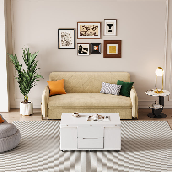 Modern White Lift Top Coffee Table 4 in 1 with Storage Ottoman Foldable and Casters Transforming Into Dining Table