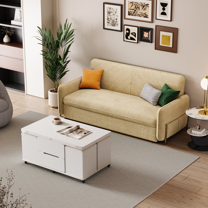 Modern White Lift Top Coffee Table 4 in 1 with Storage Ottoman Foldable and Casters Transforming Into Dining Table