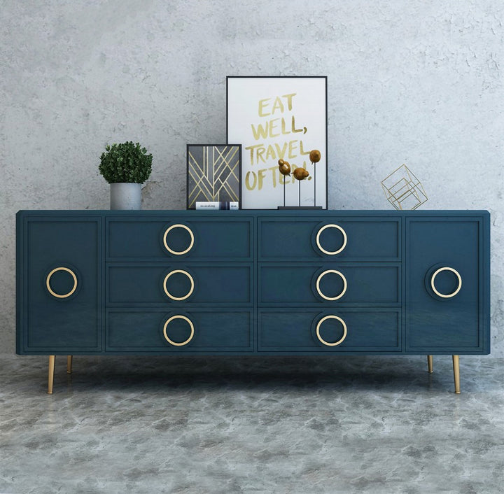 Rindix Blue Sideboard Cabinet Gold Credenza Drawers & 2 Doors 1600mm Mid-Century