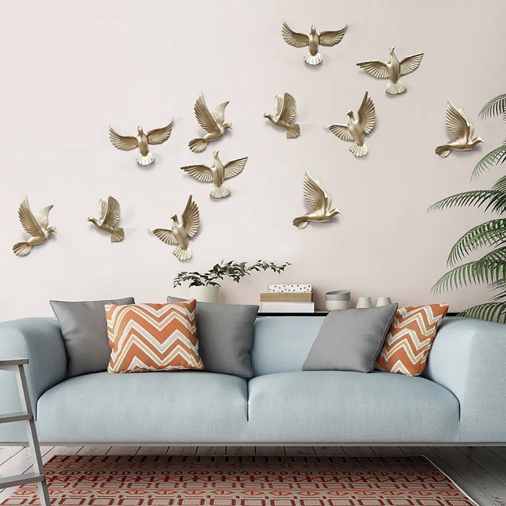 6 Pieces Set Gold Flocking Birds Modern Wall Decor Set for Living Room - DIY Combination