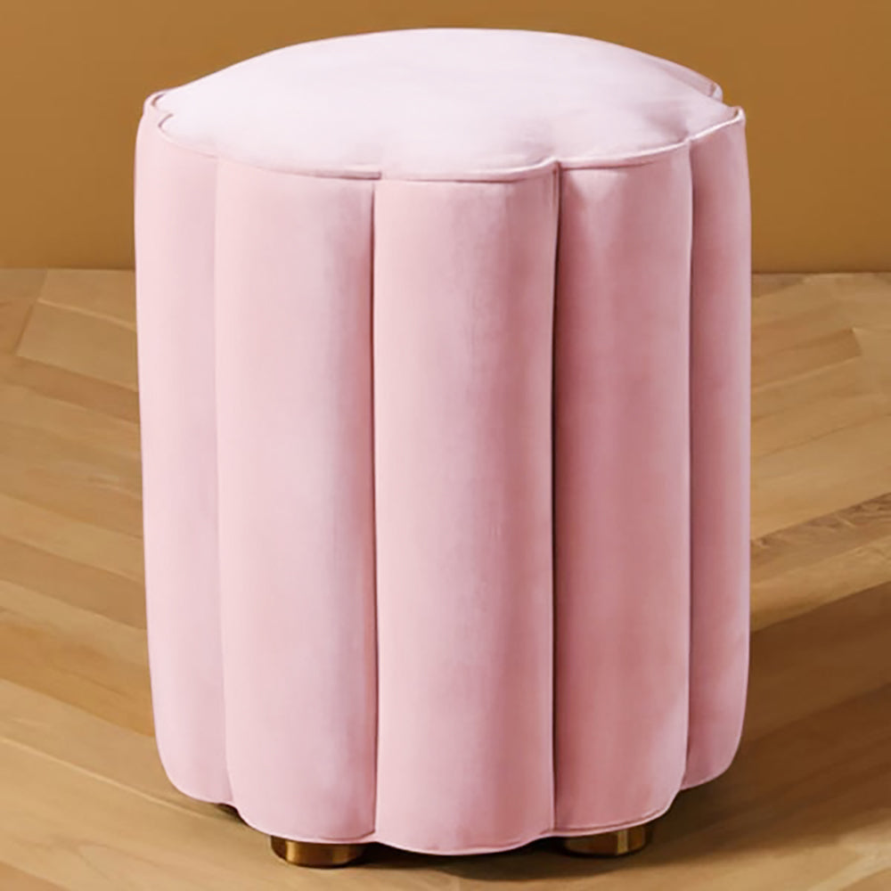 Pink Round Ottoman Stool Velvet Upholstered Makeup Vanity Stool