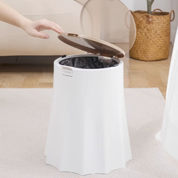 Plastic White Tree Stump Rubbish Bin with Wood Grain Lid for Bathroom