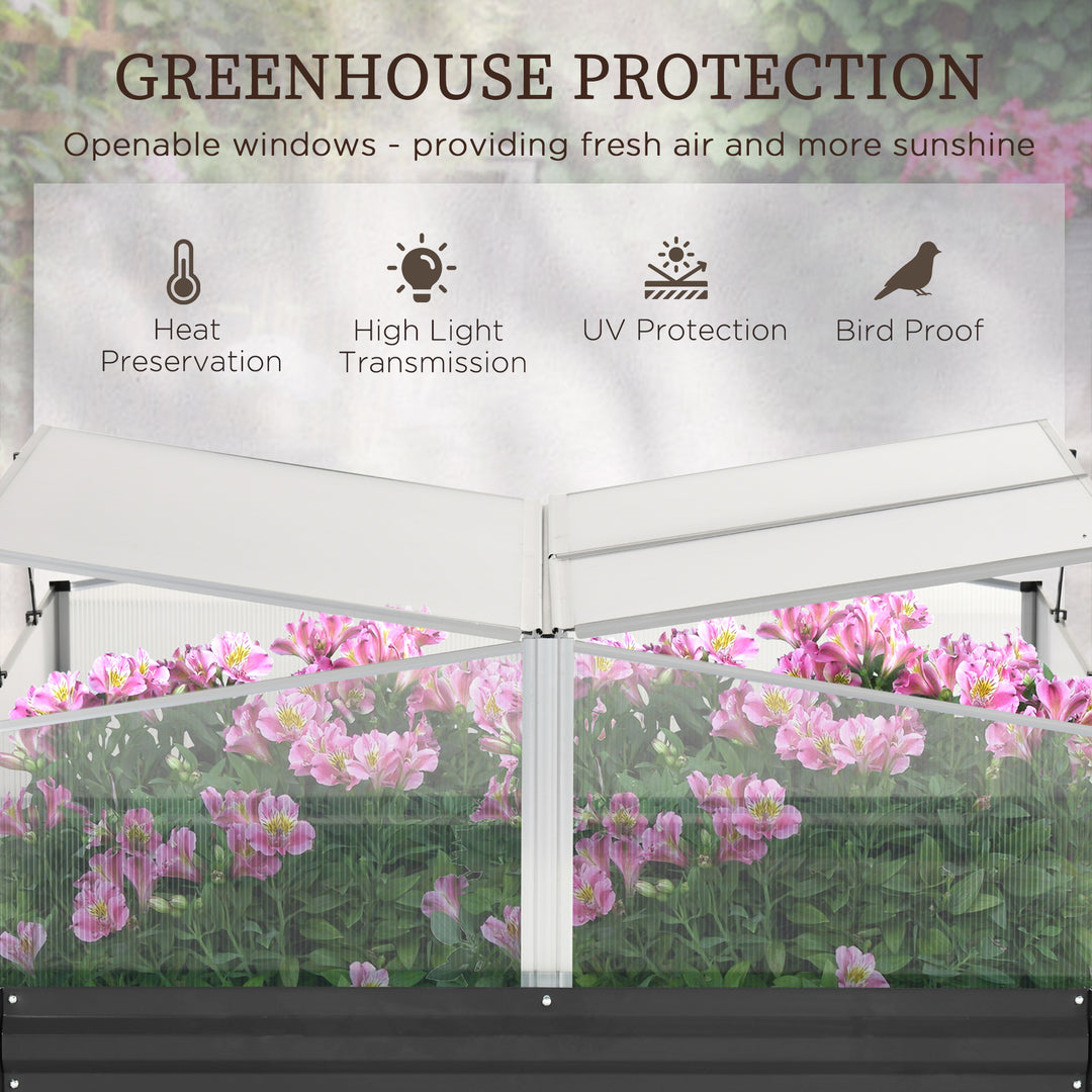 Galvanised Raised Garden Bed with Greenhouse，57.5/67.5x 126 x 107