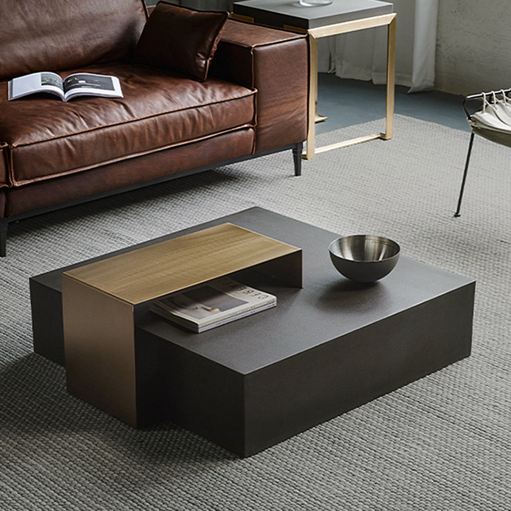 Black Coffee Table in MDF & Metal Rectangle Accent Table