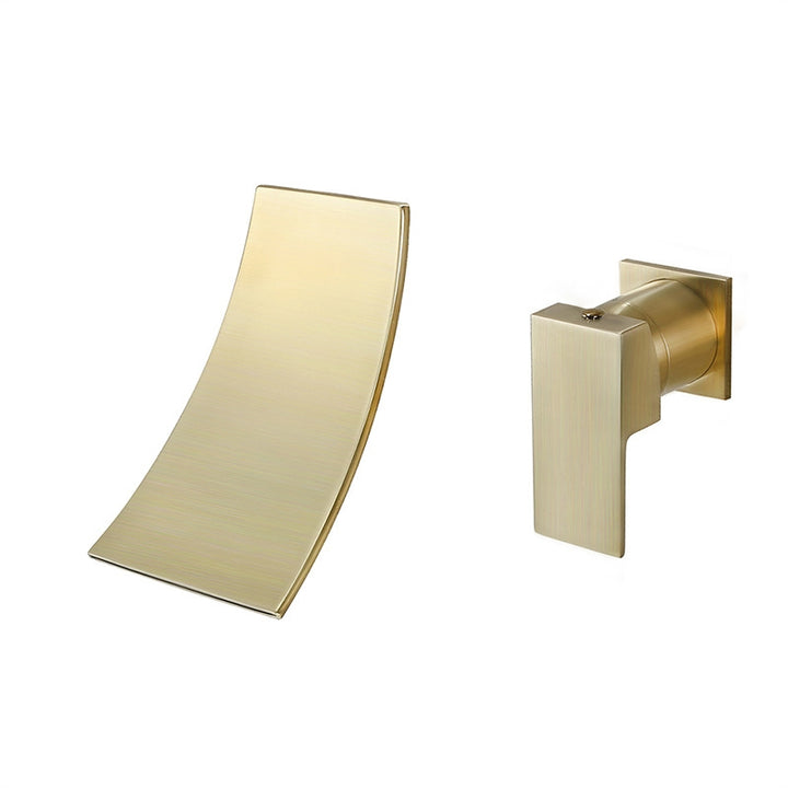 Shoop Modern Design Wall Mounted Brushed Gold Bathroom Basin Tap Single Lever Handle