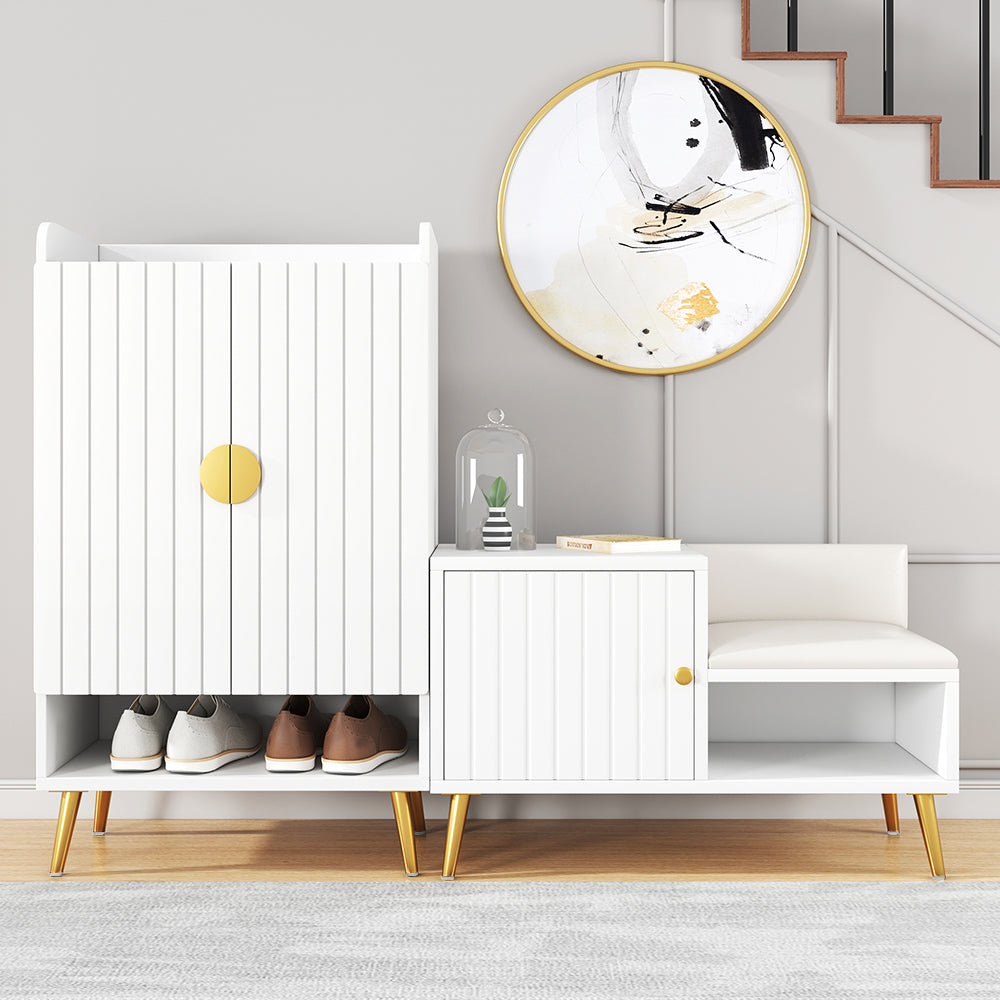 Shoe Storage Entryway Bench Shoe Rack with Storage Cabinet in White