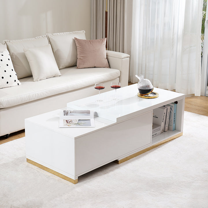 Mordelle Extendable Up to 70.8" Rectangle Glossy White Coffee Table with 2 Drawers