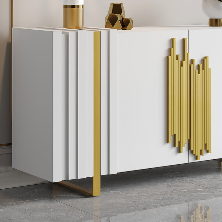 Aurea 1600mm Light Luxury Sideboard White Rectangular Buffet 2 Doors 2 Shelves in Gold