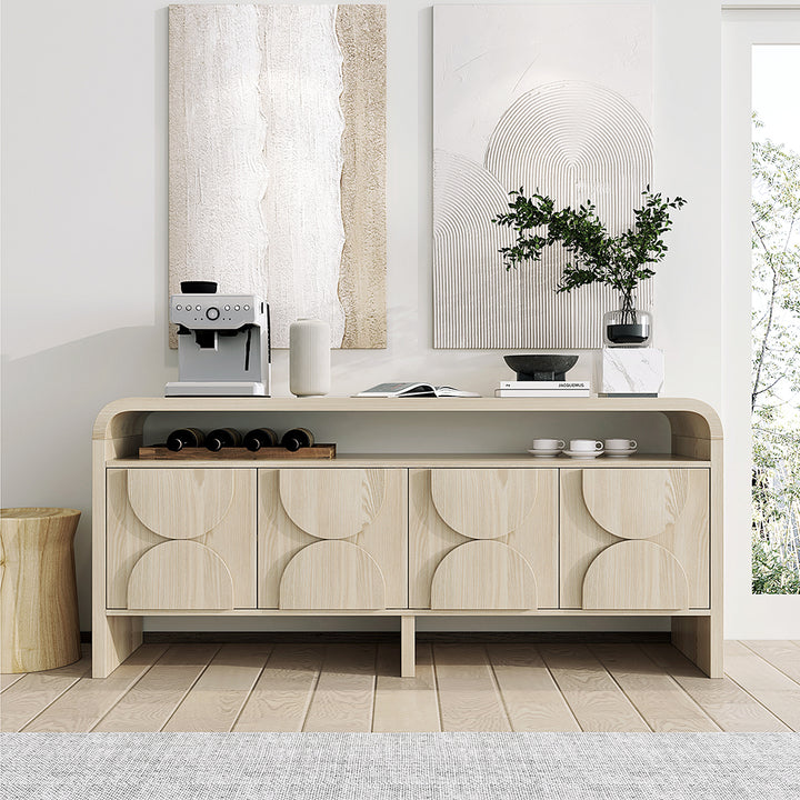 1800mm Wood Sideboard Buffet Japandi Distressed White Credenza Shelves & 4 Doors