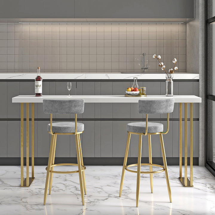 Modern Gray Velvet Breakfast Bar Stool Velvet Upholstery with Back Metal Bar Stool for Kitchen Island