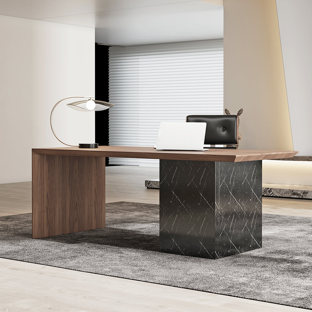 Modern Black & Walnut Wooden Home Office Desk with Movable File Cabinet Office Furniture