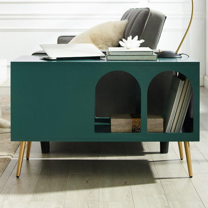 Narre Green End Table with Storage Living Room Side Table 2 Drawer & Open Storage