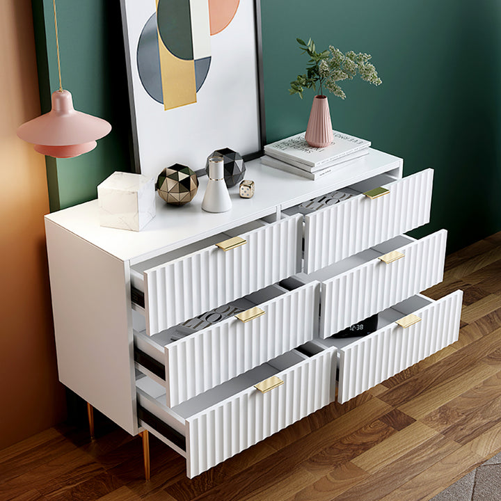 Tikky Minimalist Slatted White Bedroom Dresser with 6 Drawers