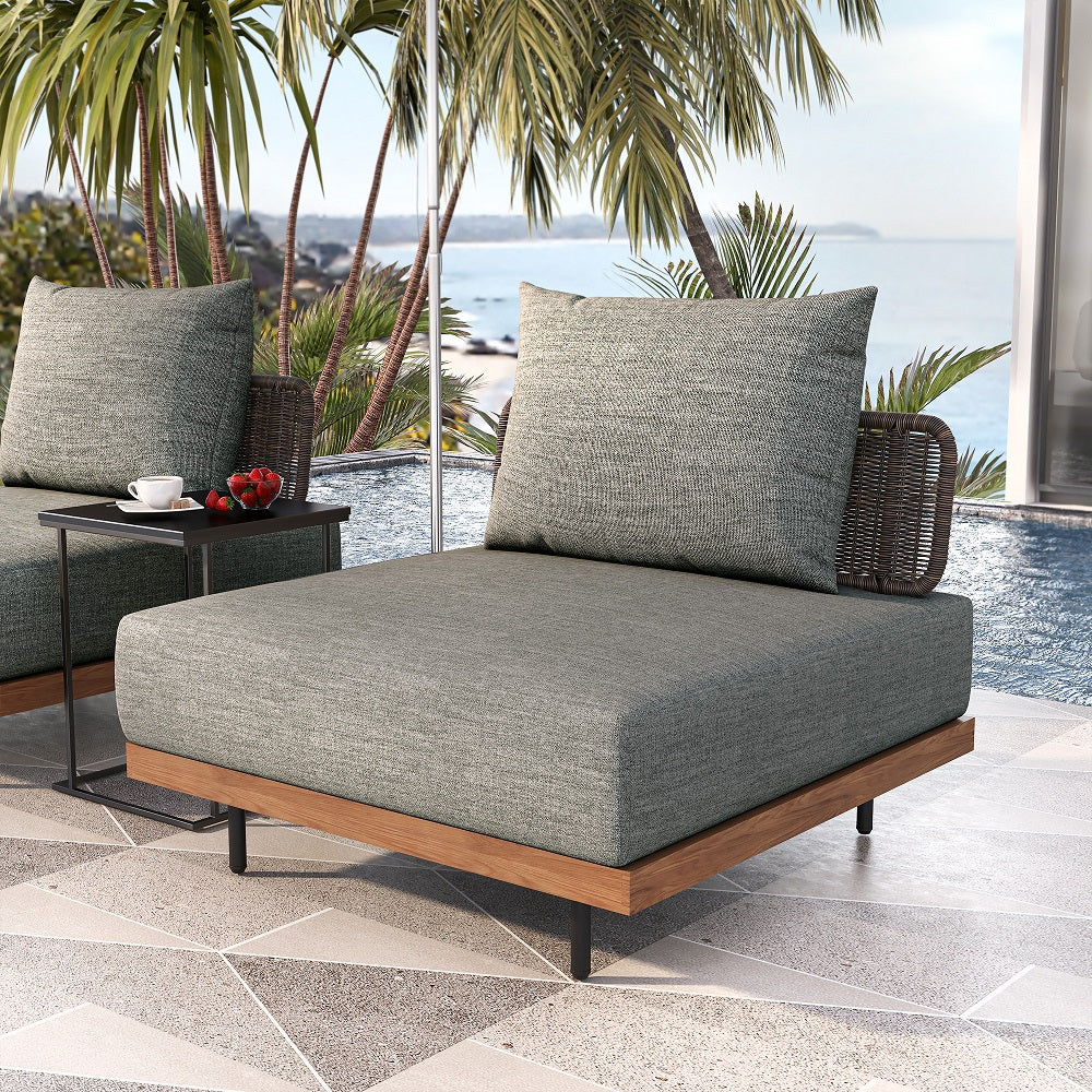 37.4" Wide Modern Aluminum & Rattan Outdoor Sofa with Cushion in Gray & Brown