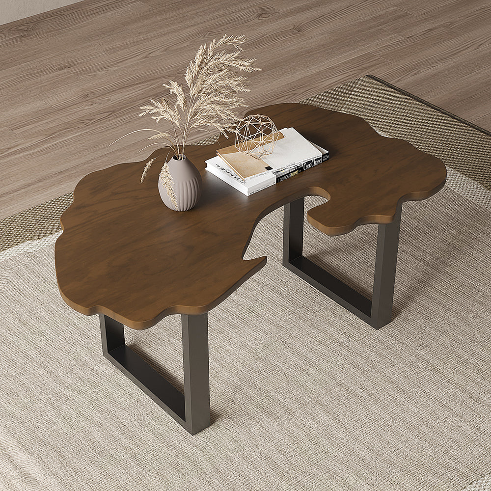 Rustic 1010mm Live-Edge Coffee Table Walnut & Black with Wooden Tabletop & Metal Base