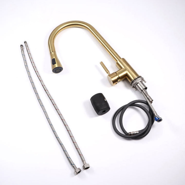 Pull Out Kitchen Tap Brushed Gold with Dual Function Sprayer