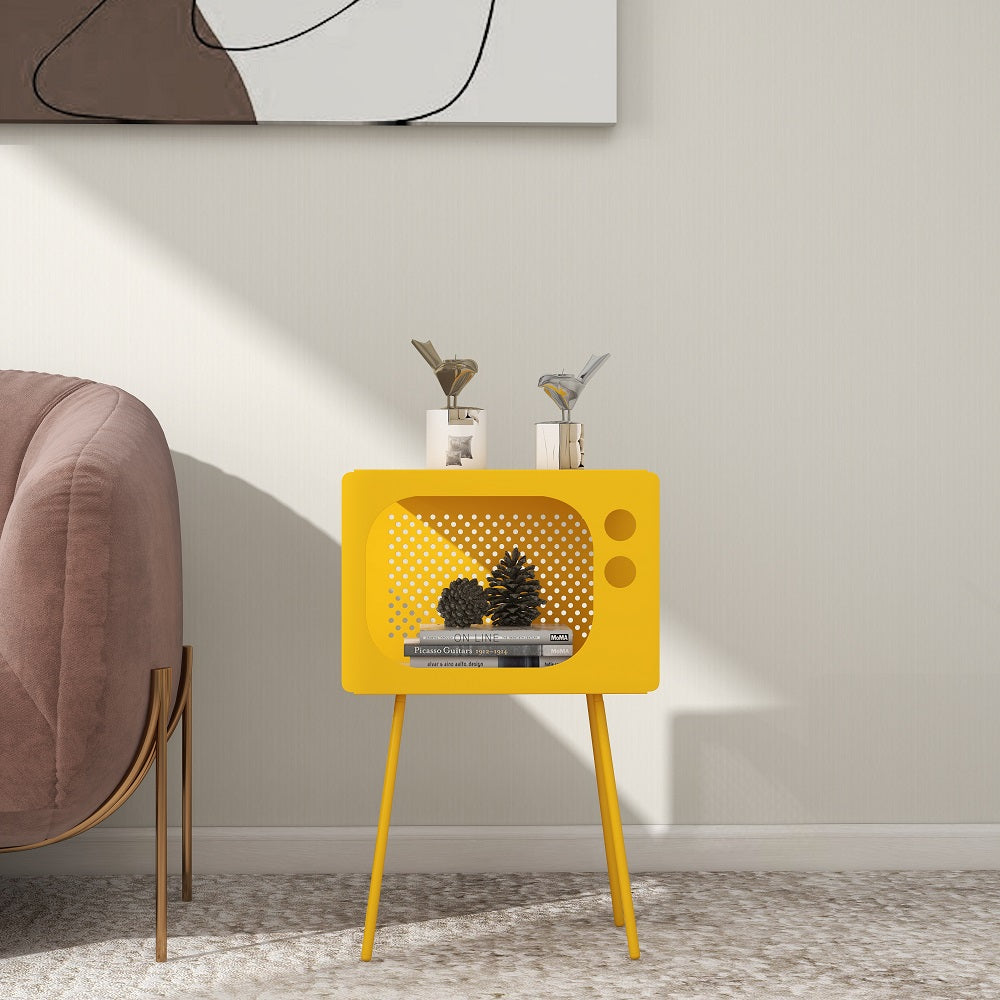 Stert Modern End Table in Television Shape Hollow Side Table in Fresh Yellow