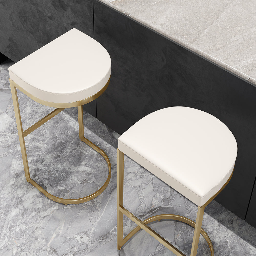 Modern PU Leather Off-White Counter Height Counter Stool Home Breakfast Counter Stool with Gold Frame