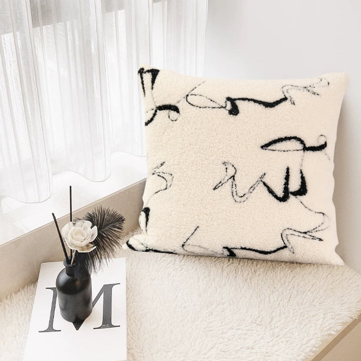 Black & White Abstract Boucle Decorative Throw Pillow Cover Velvet Cushion Protector