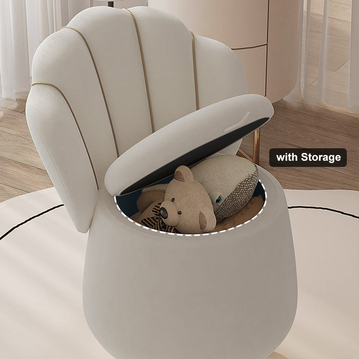 Modern White Swivel Velvet Vanity Stool Petal Back Makeup Accent Chair