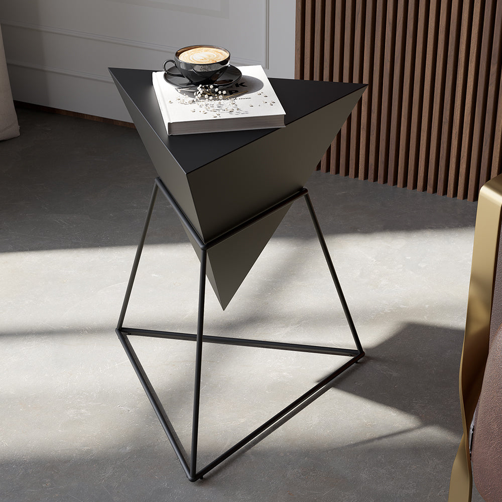 Geometric Wood End Table Modern Black Accent Side Table