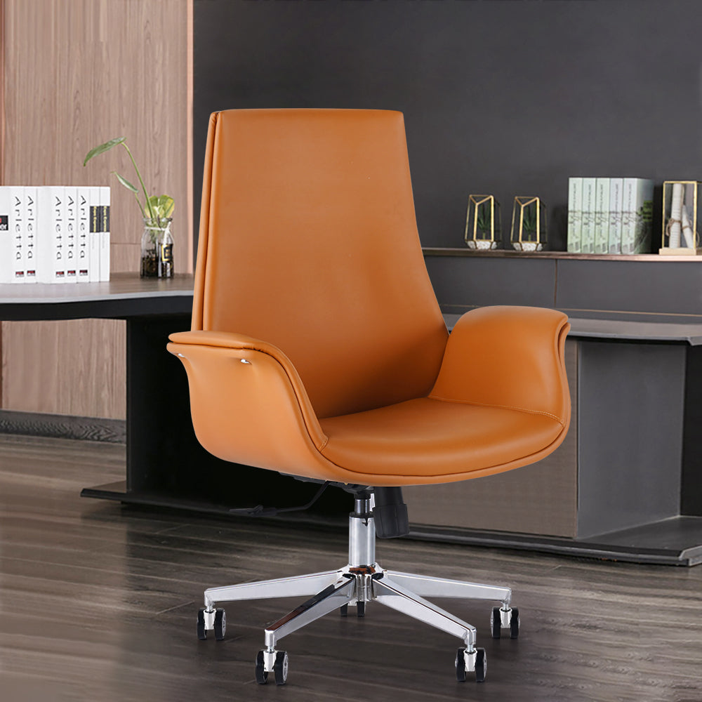 Orange Office Chair for Desk Upholstered PU Leather Swivel Task Chair