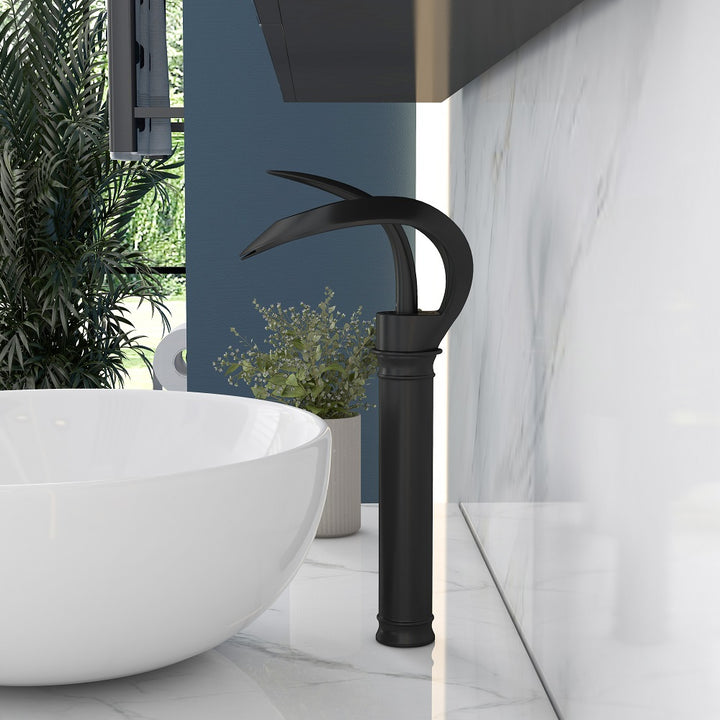 Modern Elegant Waterfall Bathroom Countertop Basin Tap Single Handle Solid Brass Black