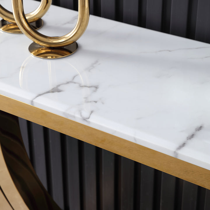 1500mm Gold & White Marble Console Table Narrow Rectangle Entryway Table