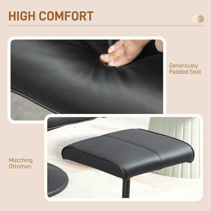 Faux Leather Reclining Chair and Footstool - Black