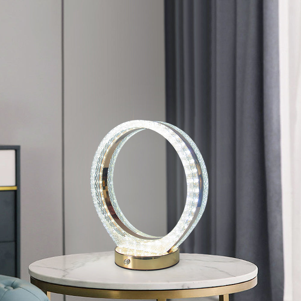 Circle Crystal Table Lamp Cordless Desk Lamp in Rose Gold with Built-in LED Dimmable