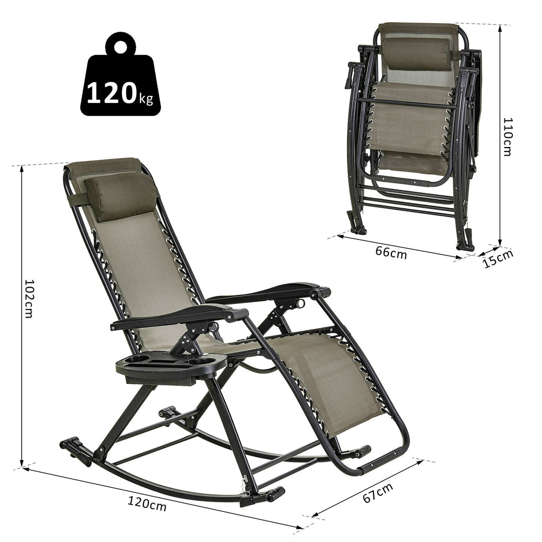 Garden Rocking Chair Folding Recliner Outdoor Adjustable Sun Lounger Rocker Zero-Gravity Seat w/ Headrest Side Holder Patio