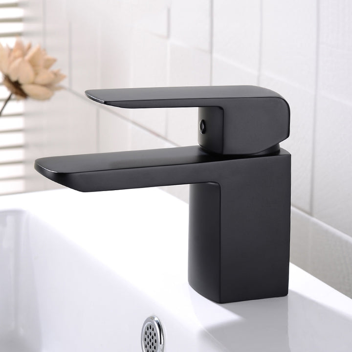 Stylish Minimalist Monobloc Lever Handle Waterfall Bathroom Basin Tap in Matte Black