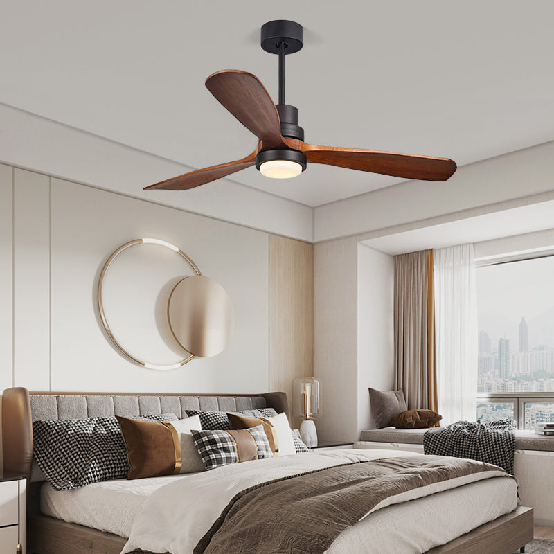 1320mm LED Ceiling Fan Light with 3 Blades & Glass Shade & Remote Control Black & Walnut