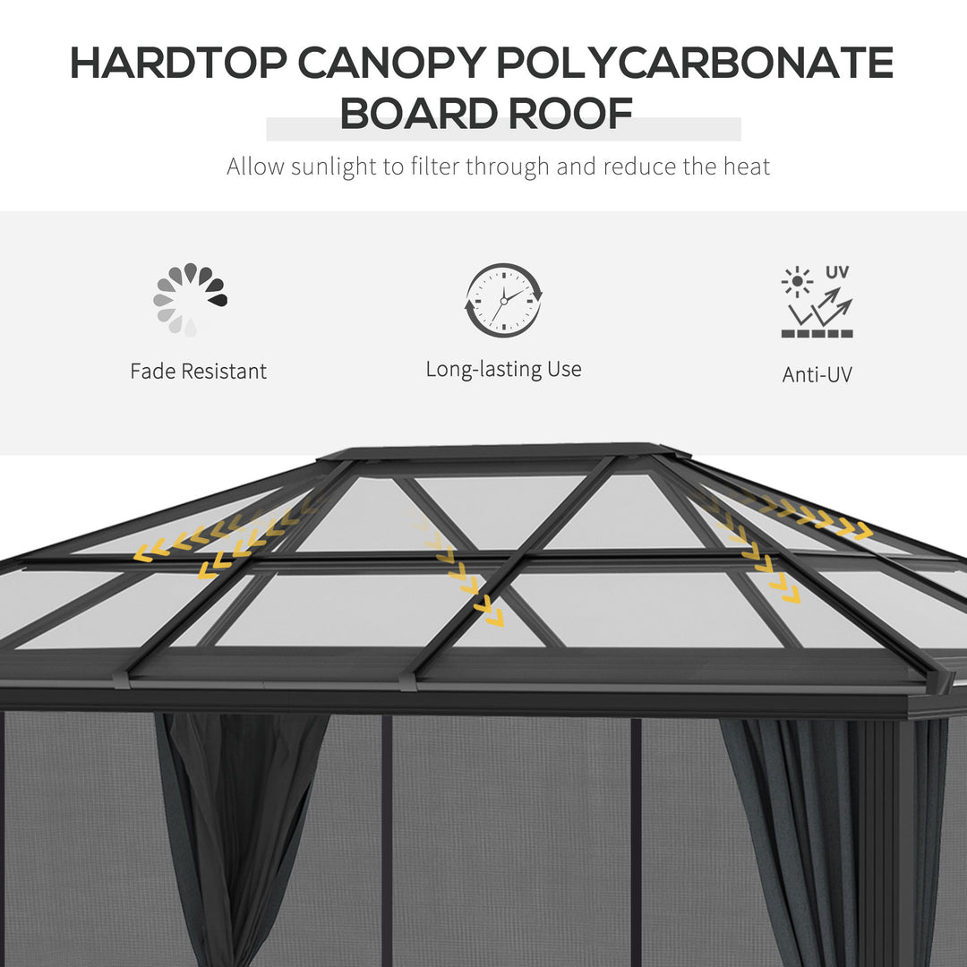 3 x 3.6m Hardtop Gazebo w/ UV Resistant Polycarbonate Roof & Aluminium Frame